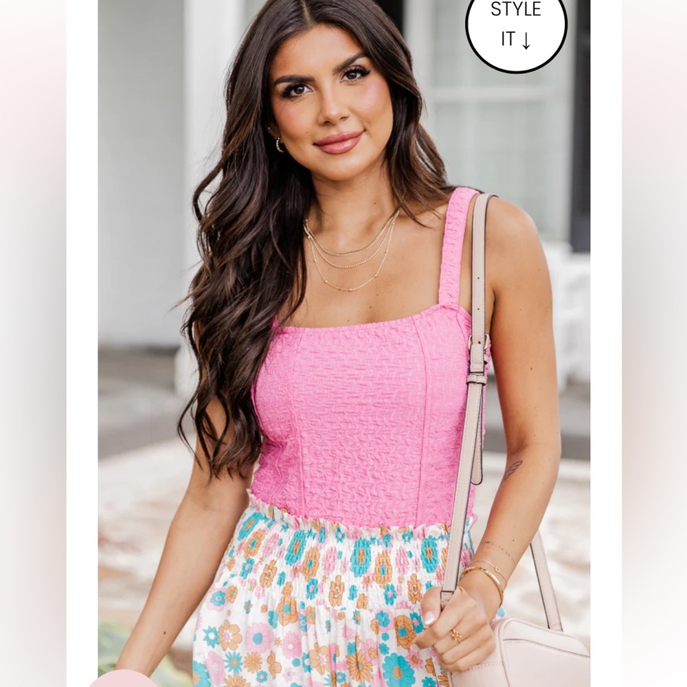 Pink Lily Taking It Back Pink Textured Tank Bodysuit